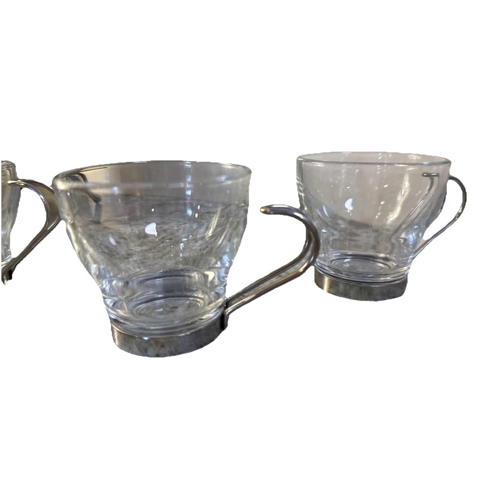 Set of 4, Bormioli Rocco Espresso Coffee Glass Cups Mugs Stainless Handles - Picture 3 of 8